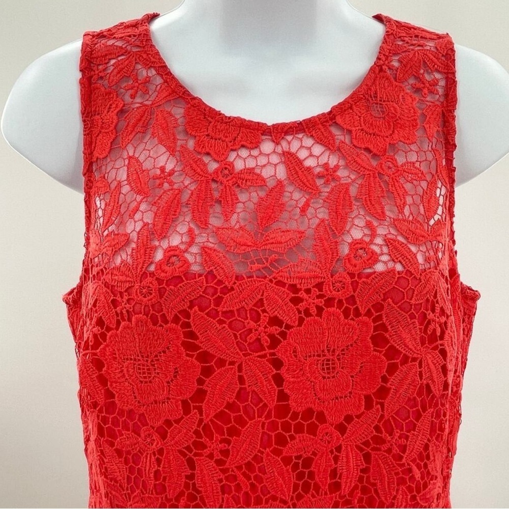 Free People Red Lace Sleeveless Sheath Dress Floral Overlay Mini Size M (Lined) - Picture 2 of 12